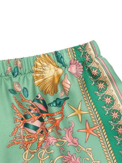 Versace Underwater Barocco Ruffled Shorts In Green