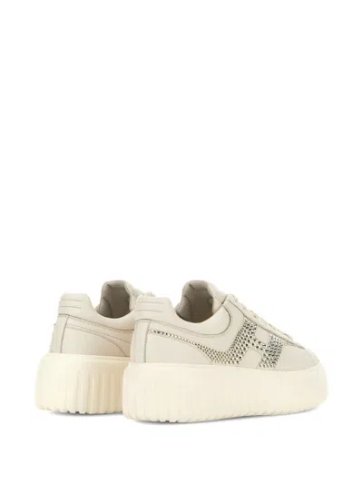 Hogan H-stripes Leather Sneakers In Neutral