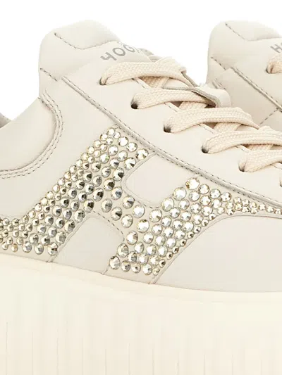 Hogan H-stripes Leather Sneakers In Neutral