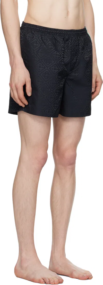 Casablanca Patterned Shorts With Elastic Waistband And Side Stripe In Black