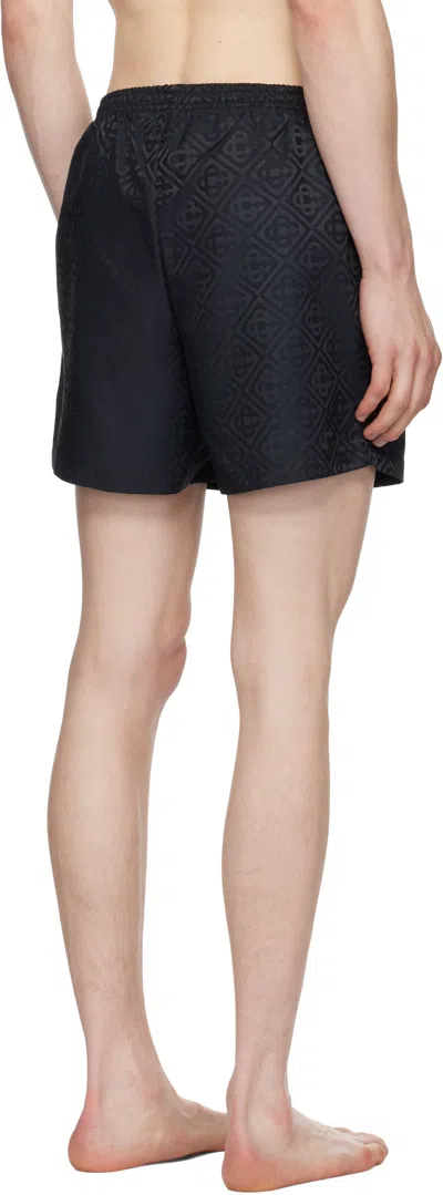 Casablanca Patterned Shorts With Elastic Waistband And Side Stripe In Black