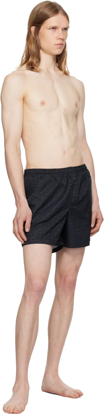 Casablanca Patterned Shorts With Elastic Waistband And Side Stripe In Black