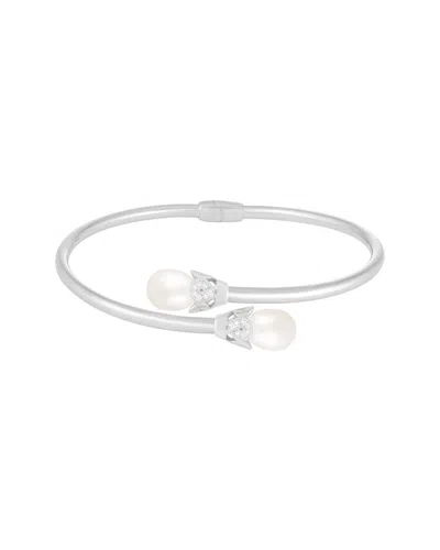 Splendid Pearls 8.5-9mm Pearl Cz Bypass Bracelet In Silver