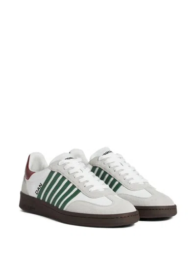 Dsquared2 White Leather Sneakers With Side Stripe Detailing In White