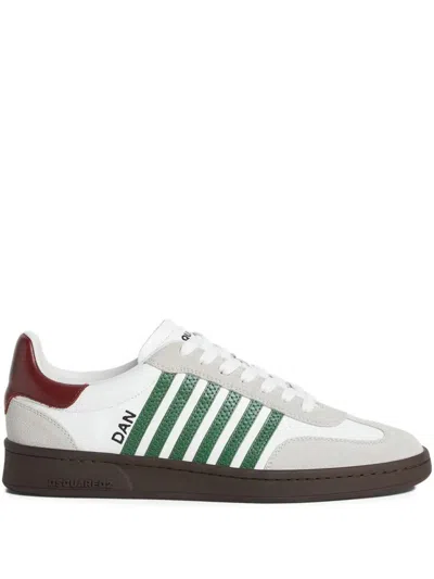 Dsquared2 White Leather Sneakers With Side Stripe Detailing In White
