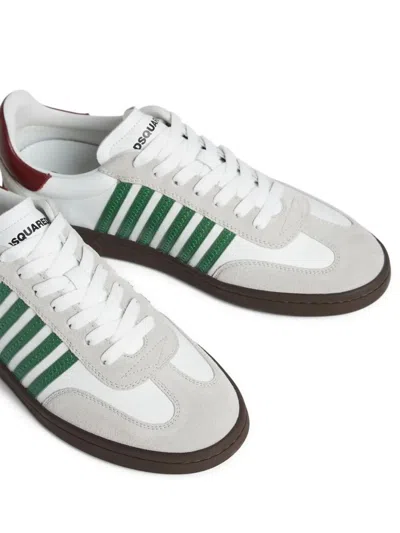 Dsquared2 White Leather Sneakers With Side Stripe Detailing In White