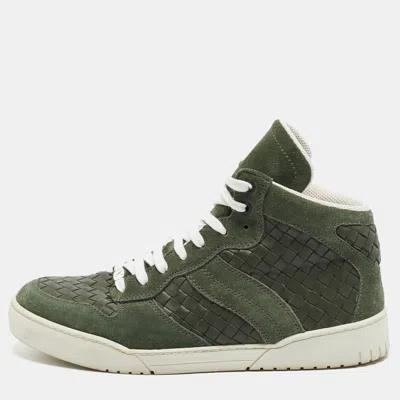 Pre-owned Bottega Veneta Olive Green Suede And Intrecciato Leather High Top Sneakers Size 42