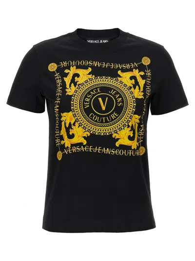 Versace Jeans Couture Crew Neck Graphic Print Short Sleeves T-shirt In Black