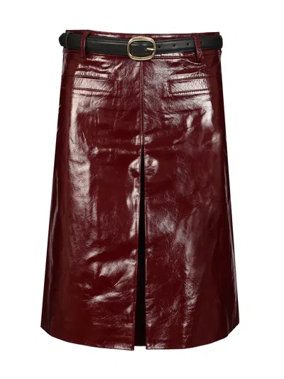 Self-portrait Glossy Burgundy A-line Leather Mini Skirt In Brown