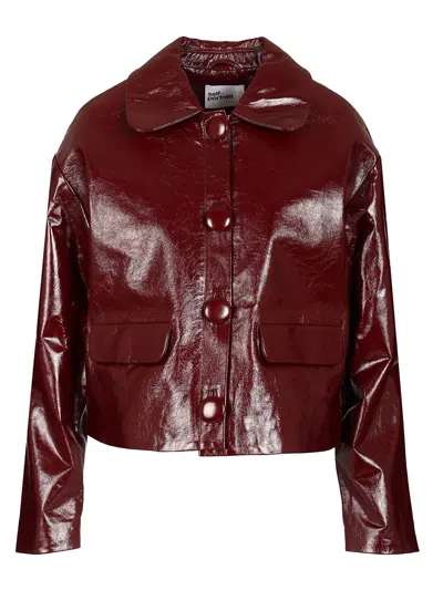 Self-portrait Self Portrait Craqué Leather Jacket In Burgundy