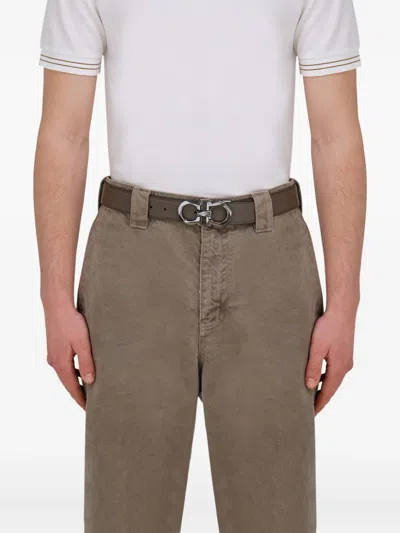 Ferragamo Double-sided Adjustable Gancini Double Buckle Belt In Black