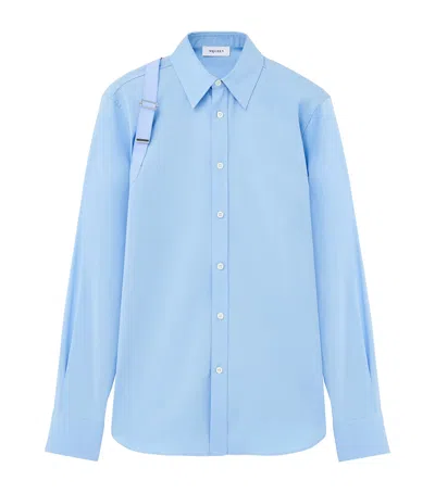 Alexander Mcqueen Slim-fit Harness-detailed Stretch-cotton Shirt In Blue