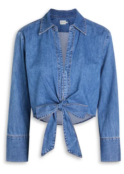 Alice And Olivia Hannon Chambray Top In Blue
