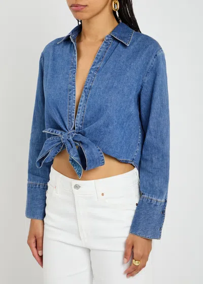 Alice And Olivia Hannon Chambray Top In Blue
