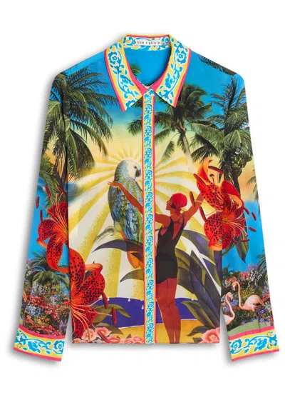 Alice And Olivia Island Dreams Willa Placket Top In Multi
