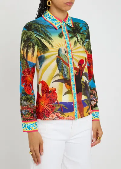Alice And Olivia Island Dreams Willa Placket Top In Multi