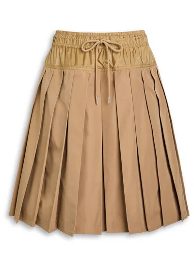 Moncler Womens Pleated Elasticated Woven Mini Skirt Tan In Brown