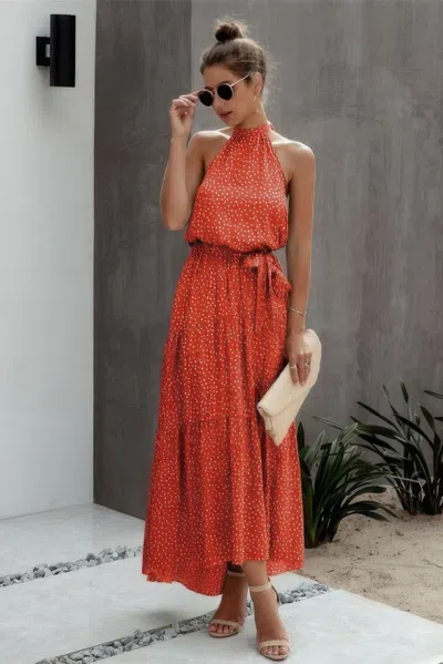 Fashnzfab Tie Back Polka Dot Ruffle Hem Halter Dress