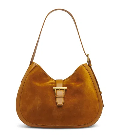 Alexander Mcqueen Brown Shoulder Bag With Adjustable Shoulder Strap And T Buckle Closure On The Front In Suede Woman In Brown