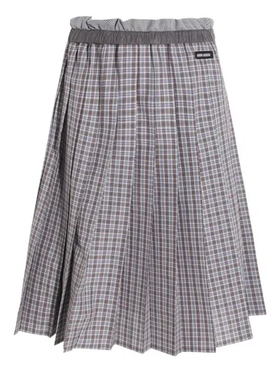 Miu Miu Women Tartan Midi Skirt In Multi