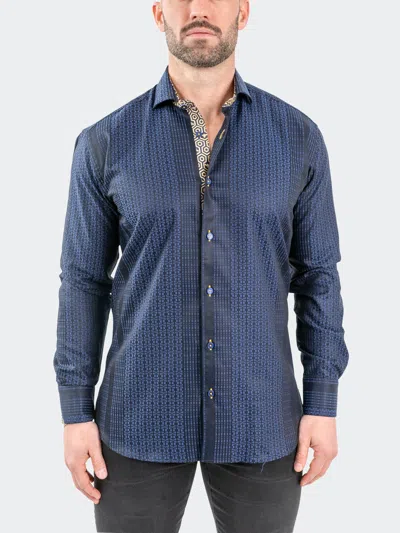 Maceoo Einstein Jacqhoneythree Blue Contemporary Fit Cotton Blend Button-up Shirt In Blue