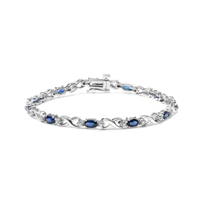 Haus Of Brilliance 10k White Gold 5x4mm Oval Sapphire Gemstone And 1/10 Cttw Diamond Prong Set "x" Link Bracelet In Silver