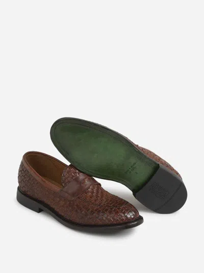 Green George Braided Leather Loafers In Brown