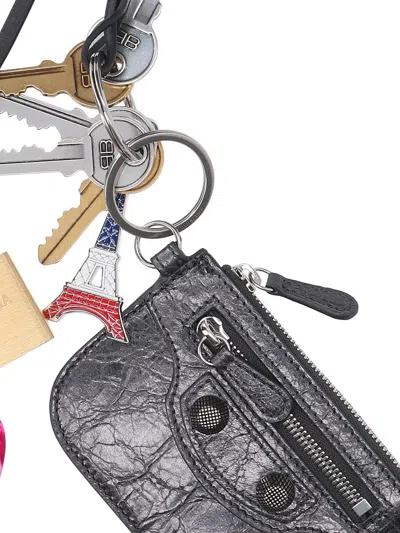 Balenciaga Logo Charm Keyring In Black