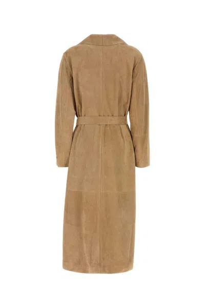 Fendi Suede Coat With Belted Waist And Lapel Collar In Brown