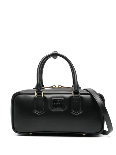 Miu Miu Large Arcadie Leather Top Handle Bag In Black