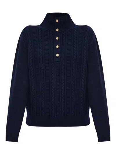 Apc A.p.c. Textured Cable Knit Regular Fit Shirt With High Neck In Blue