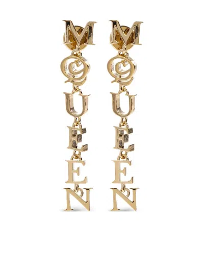 Alexander Mcqueen Pale Gold-finished Logo Pendant Earrings Accessories In Gold