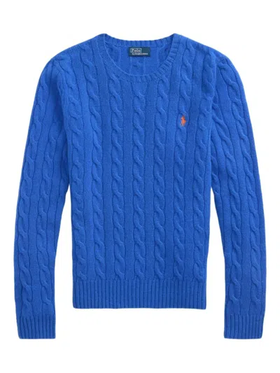 Polo Ralph Lauren Cobalt Blue Cable-knit Sweater In Wool And Cashmere