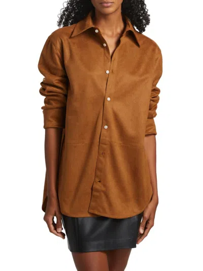 Toccin Kali Faux Suede Boyfriend Shirt In Brown