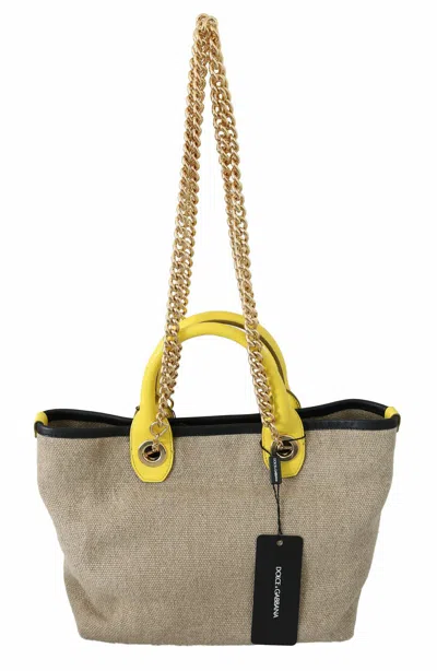 Dolce & Gabbana Beige Linen-calf Tote With Gold Women's Chain