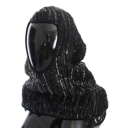 Dolce & Gabbana Black Knitted Sequin Hood Scarf Hat In Black