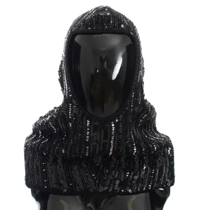 Dolce & Gabbana Black Knitted Sequin Hood Scarf Hat In Black
