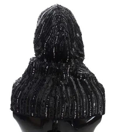 Dolce & Gabbana Black Knitted Sequin Hood Scarf Hat In Black