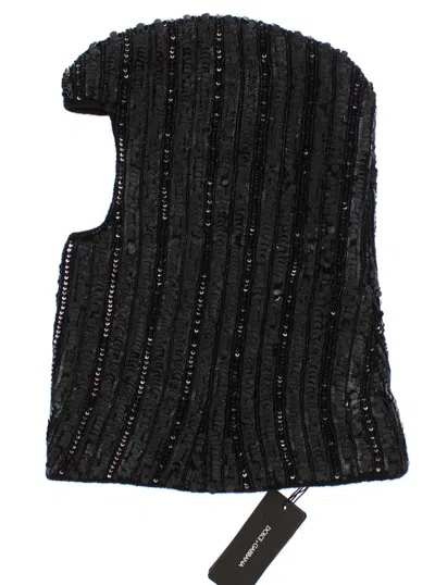 Dolce & Gabbana Black Knitted Sequin Hood Scarf Hat In Black