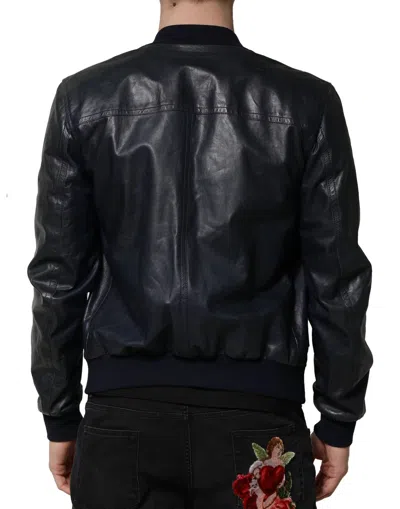 Dolce & Gabbana Black Lambskin Leather Biker Full Zip Jacket In Black
