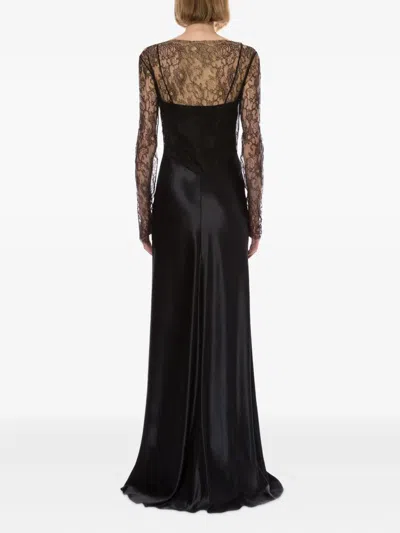 Alberta Ferretti Black Satin Long Dress In Black