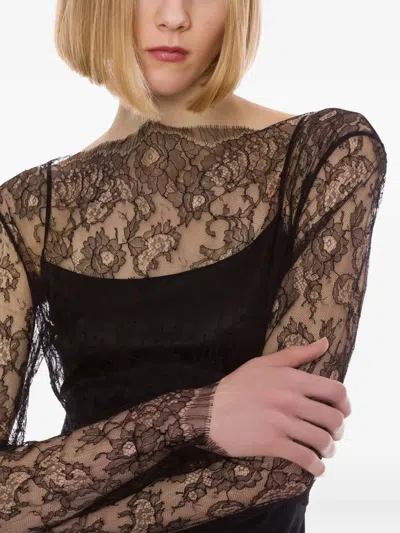 Alberta Ferretti Black Satin Long Dress In Black