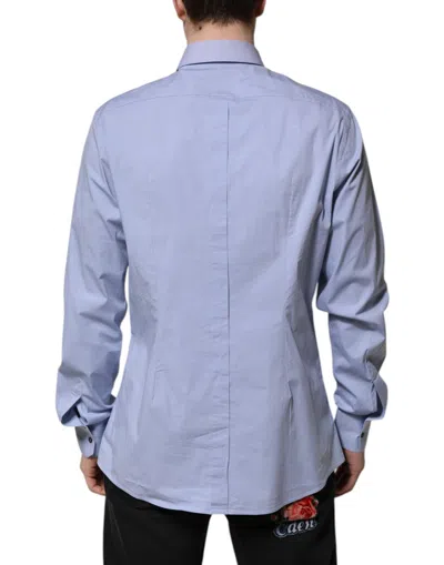 Pre-owned Dolce & Gabbana Blue Cotton Gold Long Sleeves Dress Men's Shirt ()