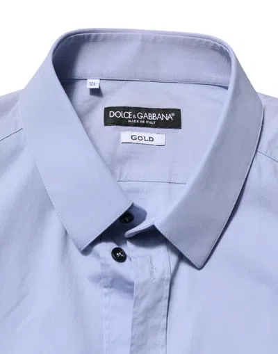 Pre-owned Dolce & Gabbana Blue Cotton Gold Long Sleeves Dress Men's Shirt ()