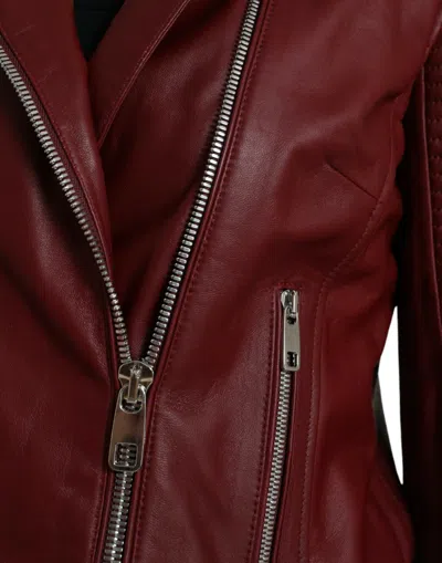 Dolce & Gabbana Bordeaux Leather Biker Coat Lambskin Jacket In Burgundy