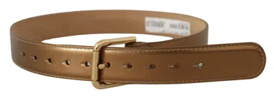 Dolce & Gabbana Bronze Leather Gold Logo Engraved Waist Buckle Belt In Gold