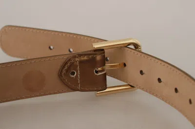 Dolce & Gabbana Bronze Leather Gold Logo Engraved Waist Buckle Belt In Gold
