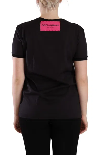 Dolce & Gabbana Black Cotton Large Print Top Crewneck T-shirt In Black