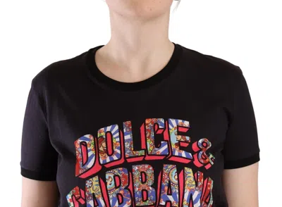 Dolce & Gabbana Black Cotton Large Print Top Crewneck T-shirt In Black