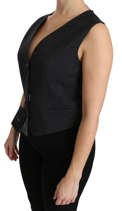 Dolce & Gabbana Black Dotted Waistcoat Vest Blouse Top In Black